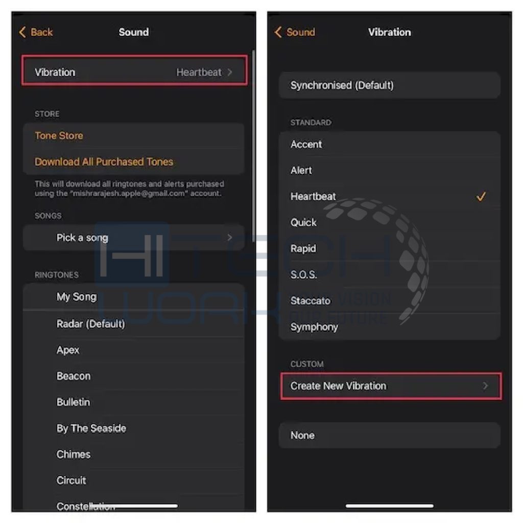 Step 2 - Click on Vibration and tap Create New Vibration.