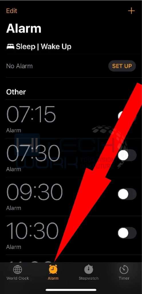 Step 2 - Click the Alarm at the bottom of iPhone