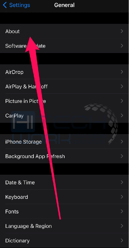 Step 3 - Tap About Option on iphone