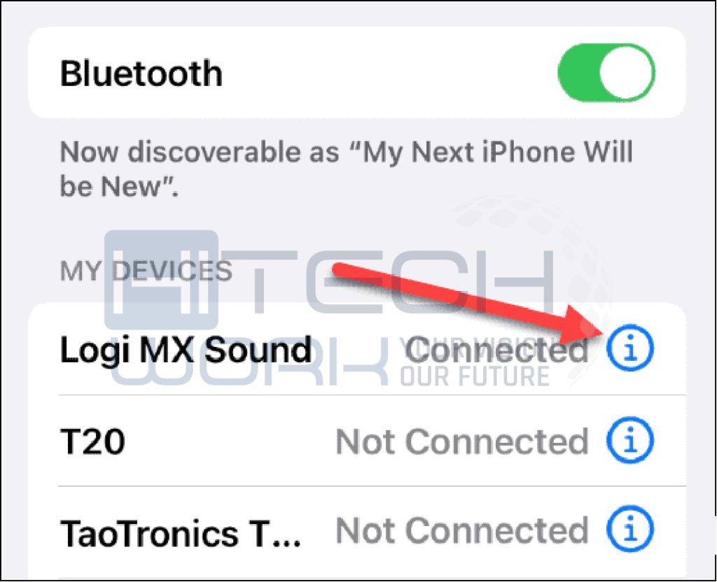 Step 3 - Tap (i) circle icon that shows someone's Bluetooth info