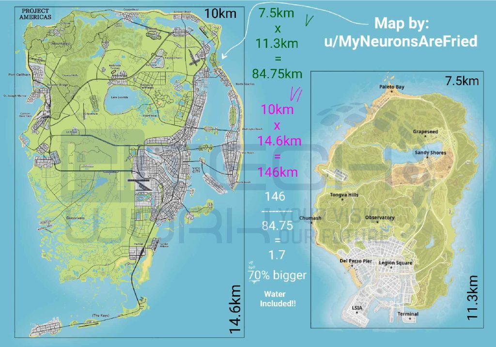 GTA V vs GTA VI Map Leaks comparison