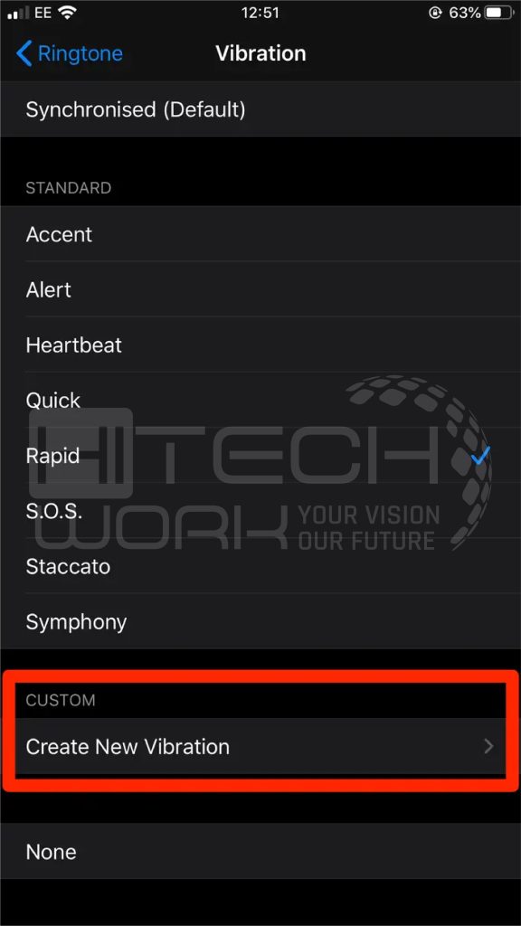 Tap create New Vibration and make your custom vibration pattern