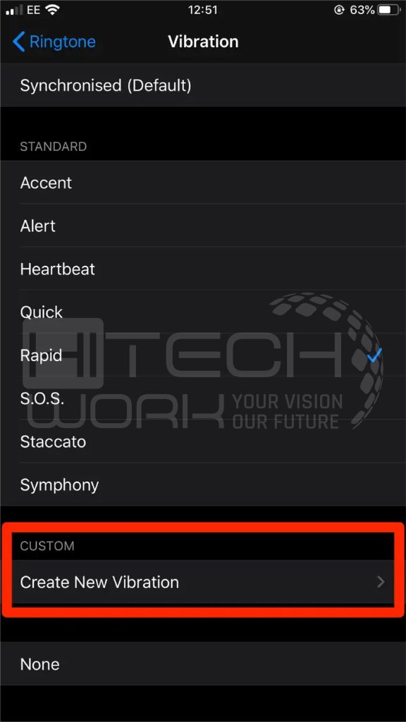 Tap create New Vibration and make your custom vibration pattern