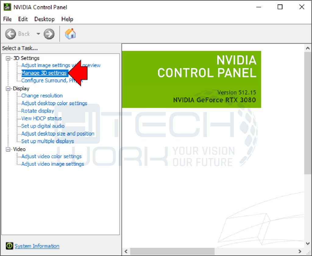 Step 4: Hit on Manage 3D Settings