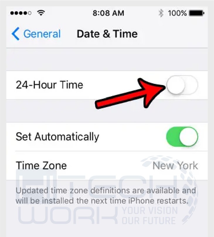 Step 4: Switch it on through Toggle 24-Hour time to set your iPhone military time