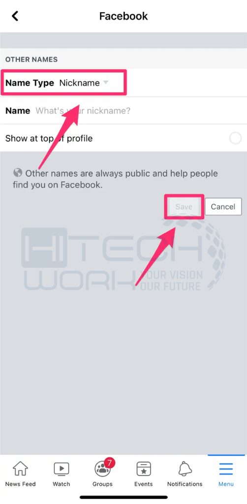 Step 6: select a name type and save