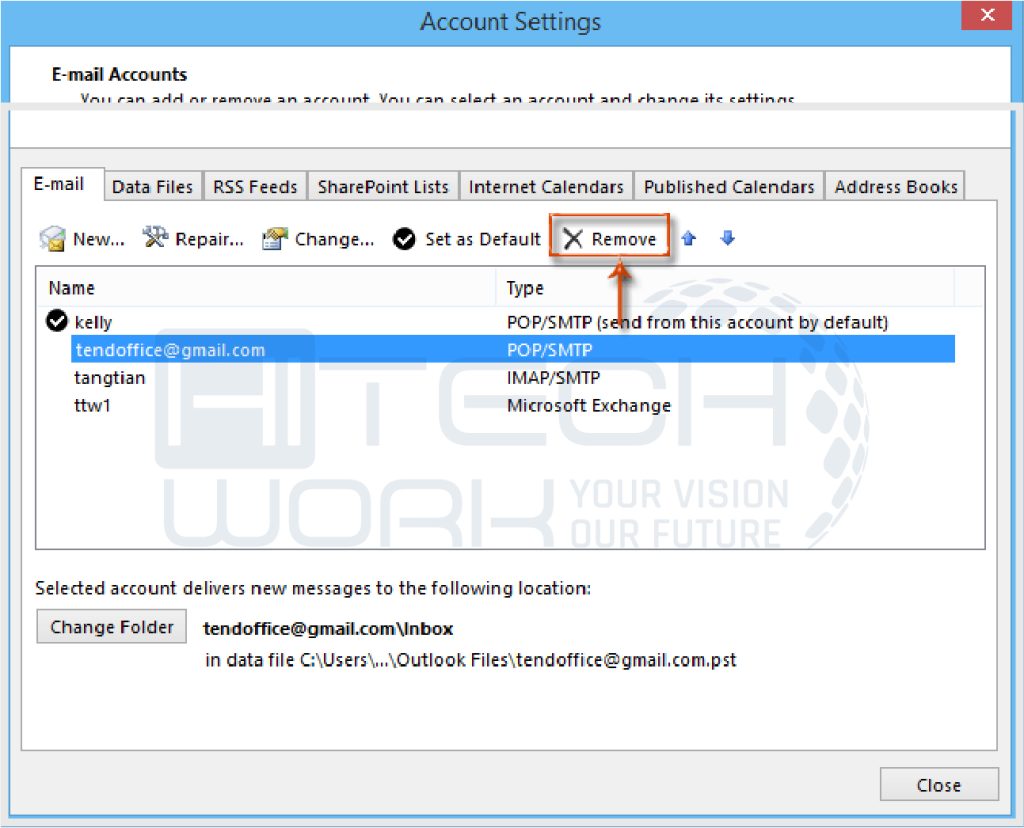 Step 4: Choose nonfunctional Hotmail account and click remove