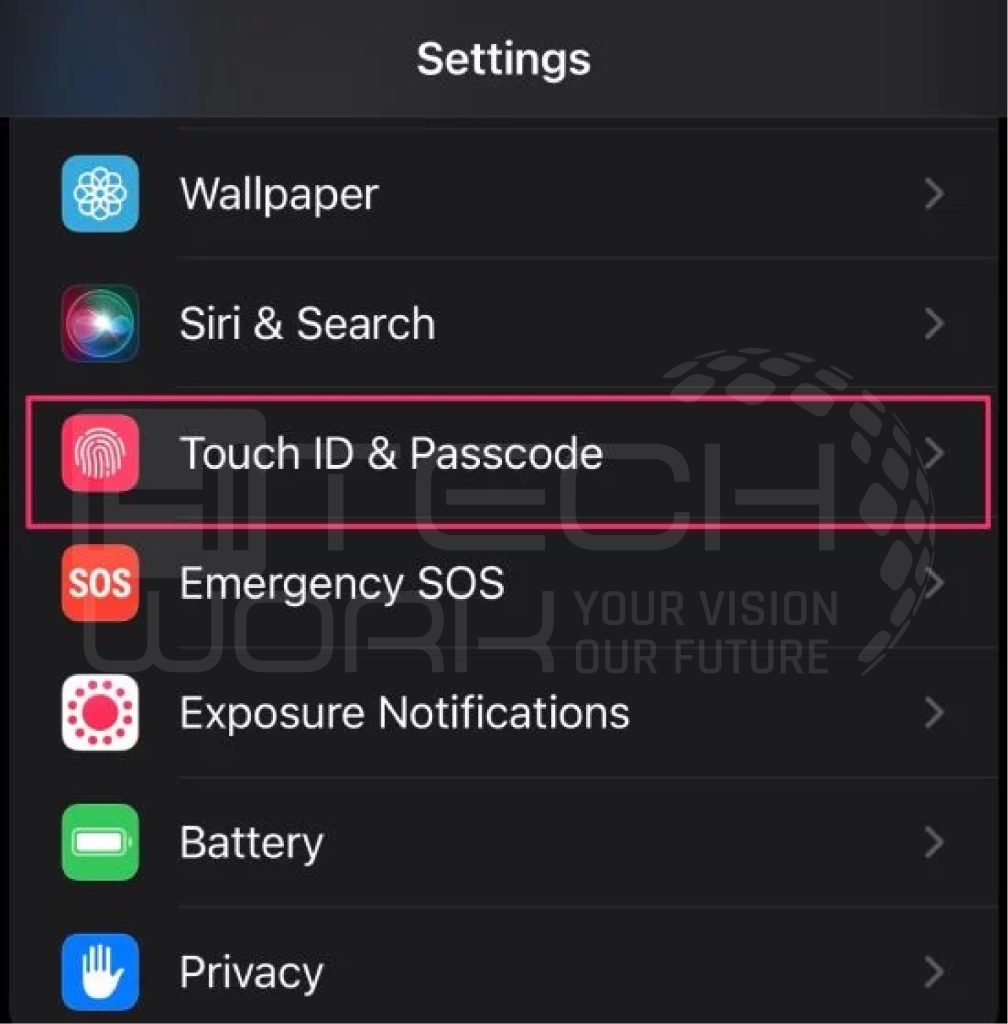 Select the Touch ID/Face ID & passcode 