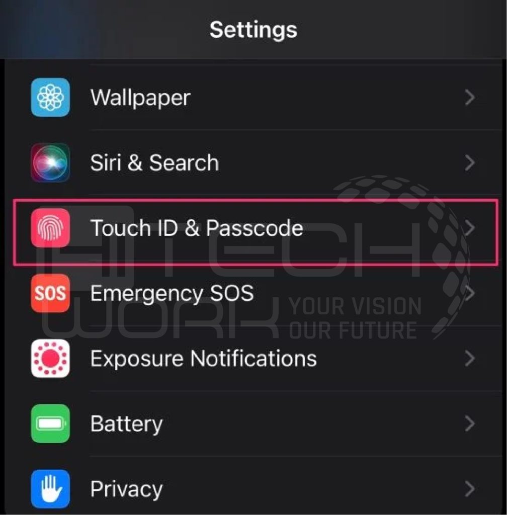 Select the Touch ID/Face ID & passcode 