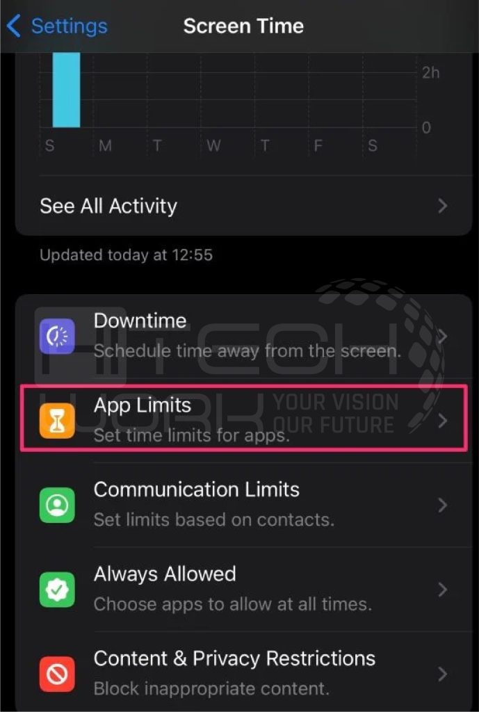  scroll up and Tap on App Limits.