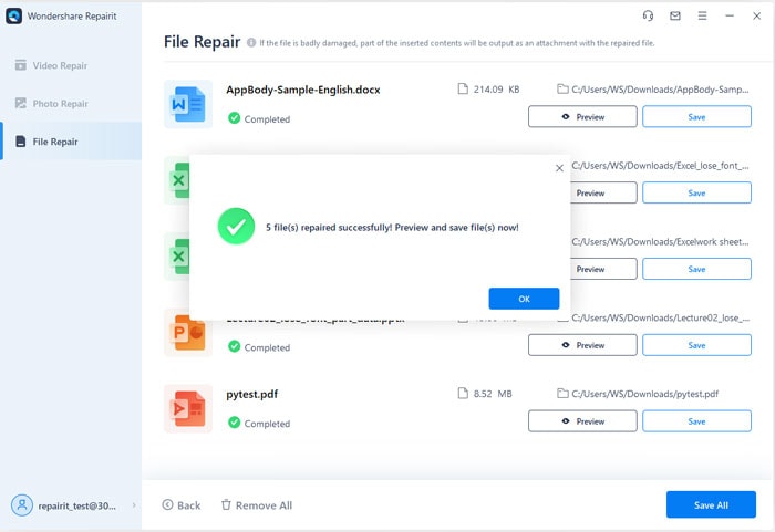 save the repaired files