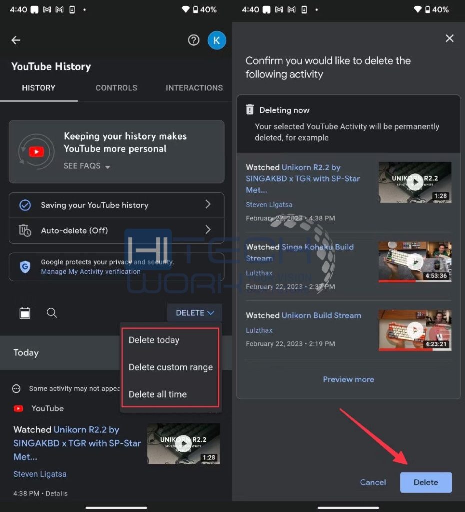 delete your YouTube watch history