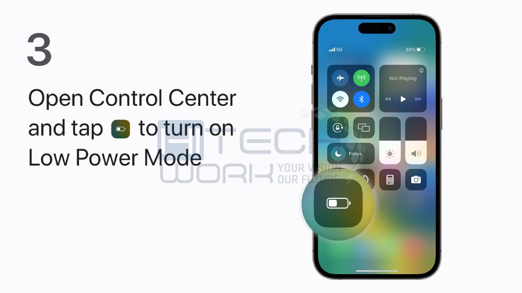 open control center and turn on low power mode