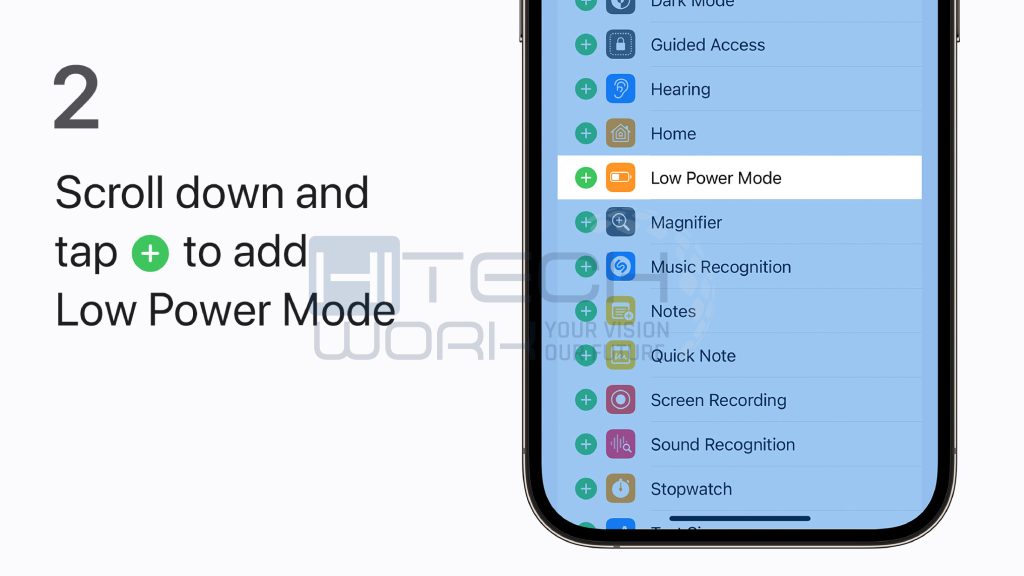 tap on add low power mode