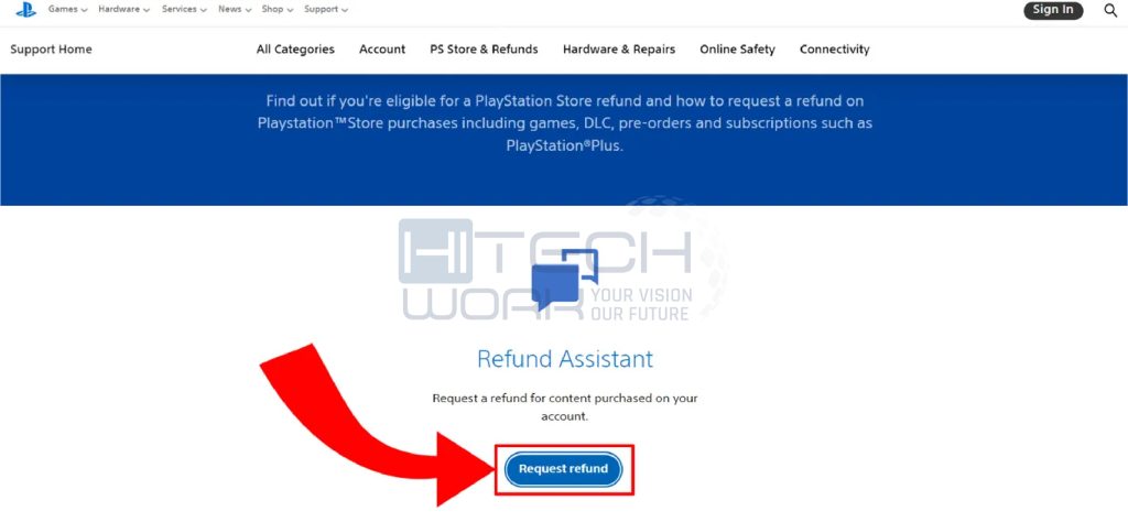 Go to the refund requests webpage