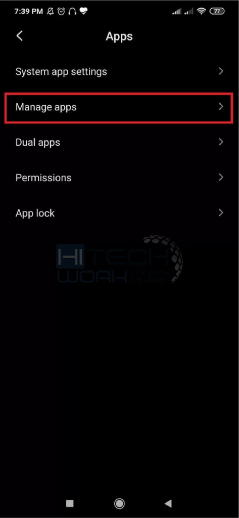 Select manage  Apps 