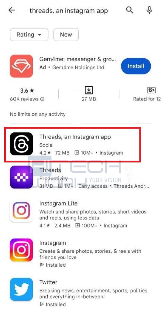 Tap on the Threads app