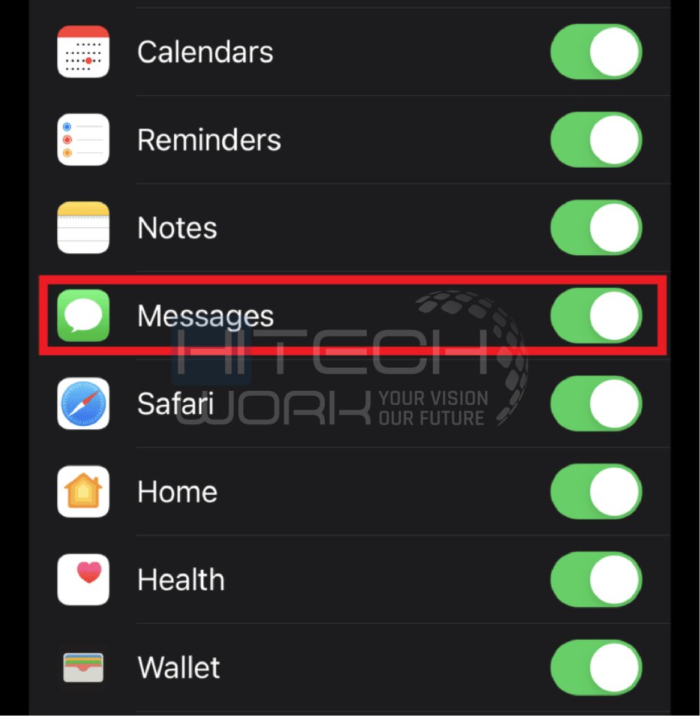 Toggle on the Messages option