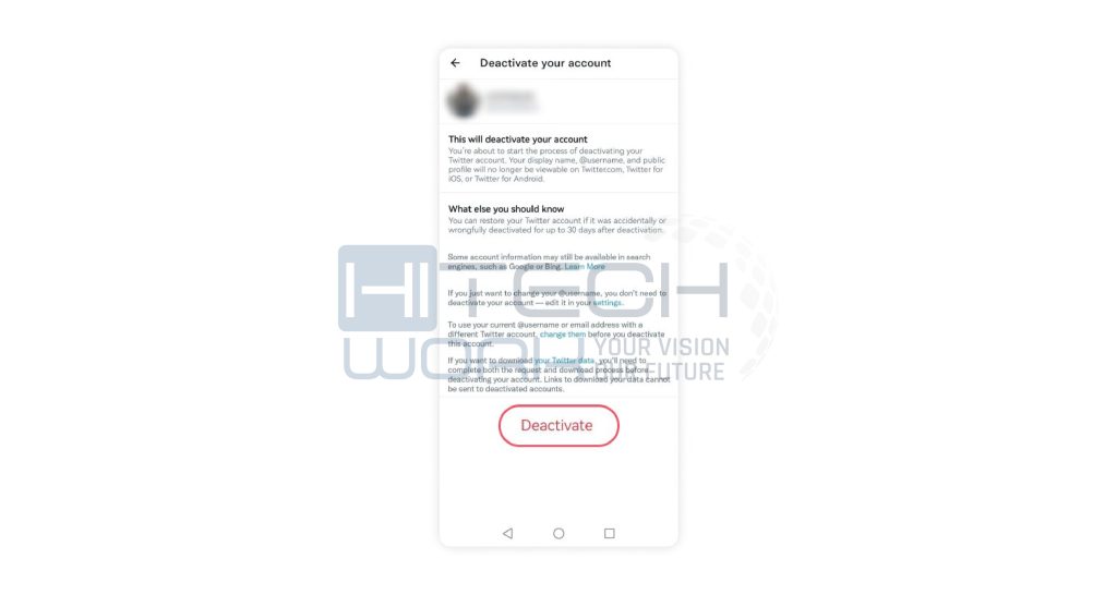tap on deactivate to delete Twitter account