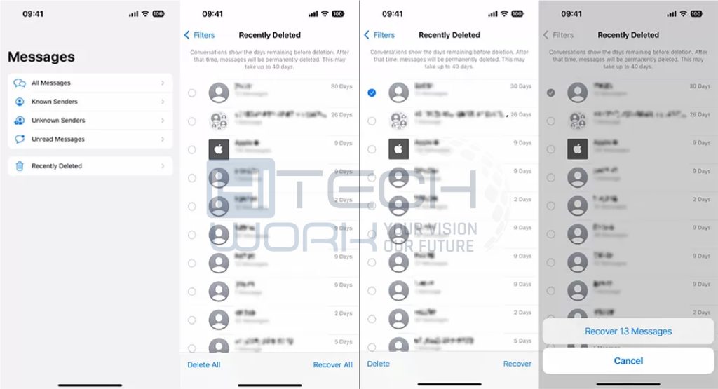 Recover deleted messages on iPhone via recently deleted folder
