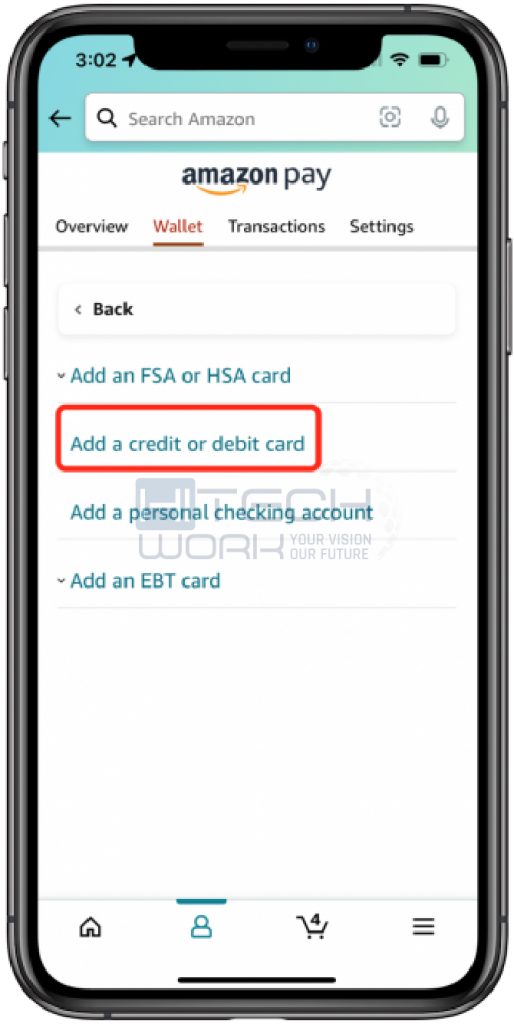 Select Add a credit or debit card