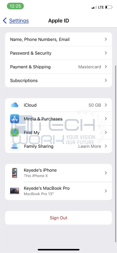 Tap on the iCloud settings