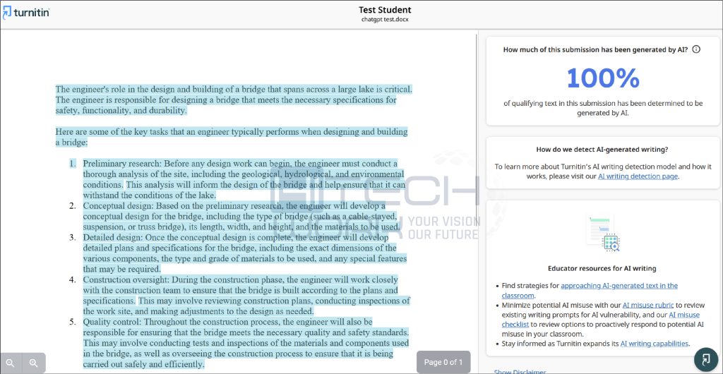 Turnitin AI Writing Detection capabilities report